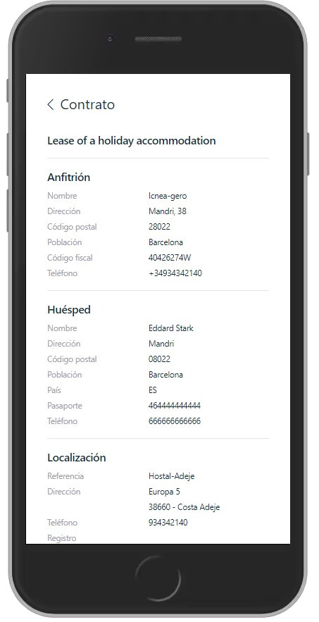 Mobile device showing the signing of the contract