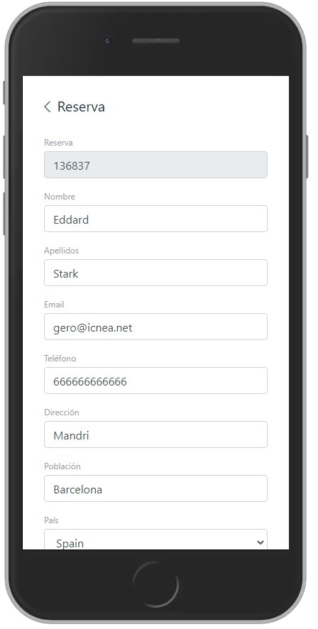 Mobile device displaying booking details on the icnea app