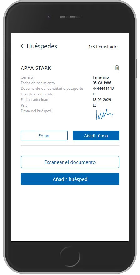 Mobile device displaying guest information