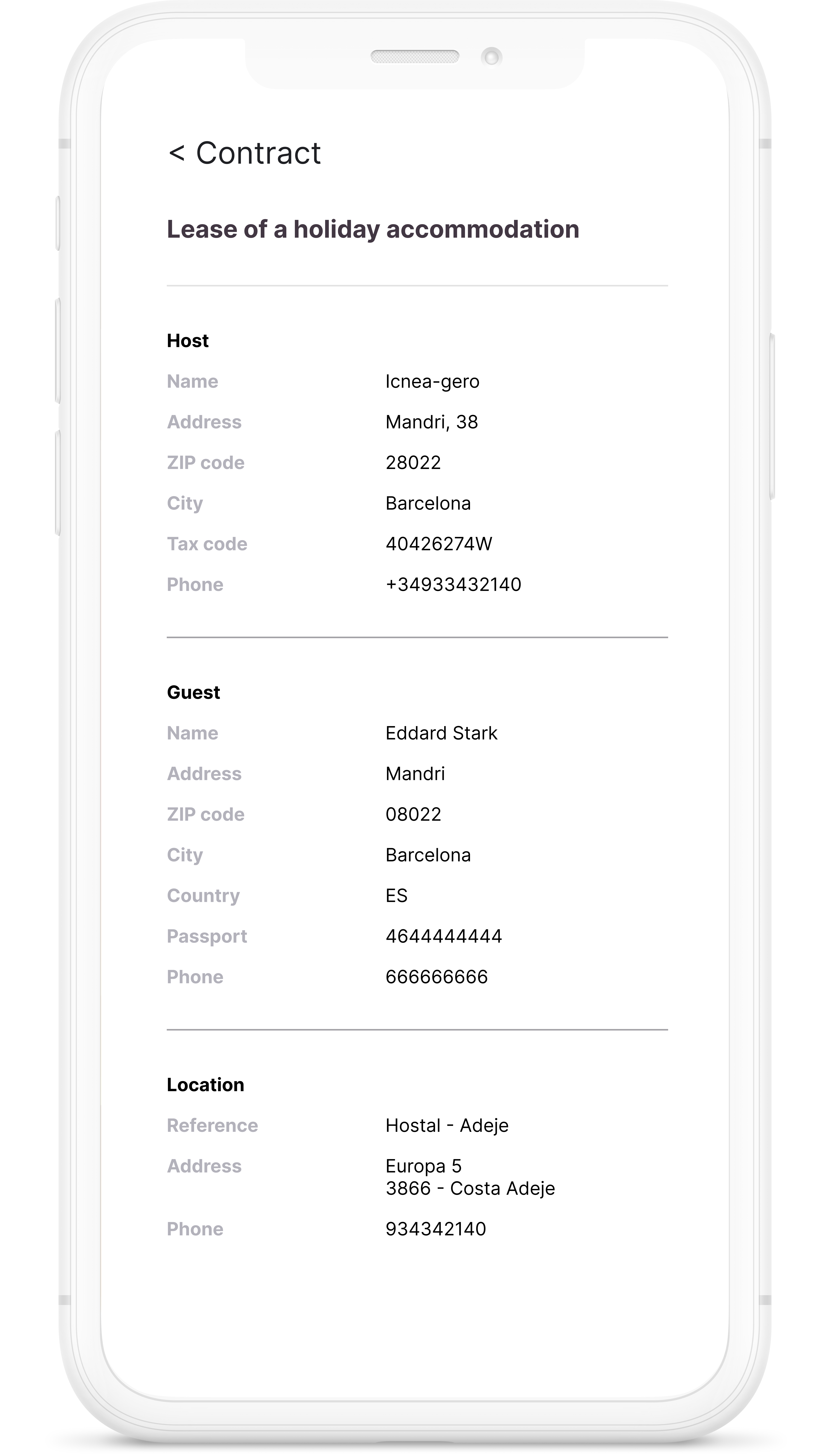 Mobile device showing the signing of the contract